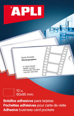 Apli Bolsillos Adhesivos Porta Tarjetas - 95 x 60mm - Ideal para Presentaciones Impresas, Dosieres, Catalogos, Libros, Planos, Archivadores, Carpesanos, Moviles y Dispositivos Electronicos - Pack de 10