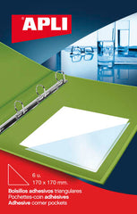 Apli Bolsillos Adhesivos Triangulares - TamaÃ±o 170 x 170mm - Ideal para Incorporar a Carpesanos, Carpetas, Libros, Etc - 6 Bolsillos por Bolsa