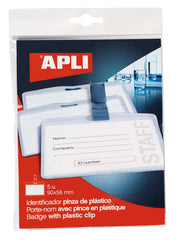 Apli Identificador con Pinza de Plastico para Tarjetas de Visita - TamaÃ±o 90 x 56mm - Ideal para Ferias y Convenciones - Uso en Hospitales, Seguridad y Supermercados