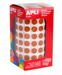 Apli Rollo con 5.192 Gomets Redondos Ã˜ 10.5mm - Ideal para Escuelas y Talleres Infantiles - Adhesivo Permanente Base Agua - Normas EN-71 y FSC - Color Marron
