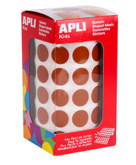Apli Rollo con 2.832 Gomets Redondos Ã˜ 15mm - Ideal para Escuelas y Talleres Infantiles - Normas EN-71 y FSC Cumplidas - Color Marron