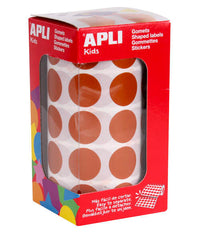 Apli Rollo de 1.770 Gomets Redondos Ã˜ 20mm - 59 Hojas Pretroqueladas - Adhesivo Base Agua - Normas EN-71 y Cadena de Custodia FSC - Color Marron