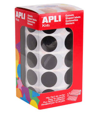 Apli Pack de 1.770 Gomets Redondos Ã˜ 20mm - Adhesivo Permanente Base de Agua - Libre de Disolventes - Color Negro