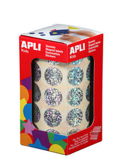 Apli Gomets Redondos Holograficos - TamaÃ±o Ã˜ 20mm - Adhesivo Permanente - 59 Hojas Pretroqueladas - 1770 Gomets por Rollo - Ideal para Escuelas y Talleres Infantiles