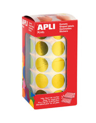Apli Gomets Redondos Amarillo Metalizado Ã˜ 20mm - 59 Hojas Pretroqueladas - 1770 Gomets por Rollo - Adhesivo Base Agua - Normas EN-71 y Cadena de Custodia FSC