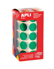 Apli Rollo de 1770 Gomets Redondos Ã˜ 20mm - 59 Hojas Pretroqueladas - Adhesivo Permanente - Normas EN-71 y FSC - Adhesivo Base Agua - Materiales Reciclables - Color Verde Metalizado
