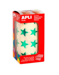 Apli Gomets Estrella Verde Metalizado - TamaÃ±o 19.5mm - 1416 Gomets por Rollo - Adhesivo Permanente - Ideal para Escuelas y Talleres Infantiles - Cumple con Normas de Calidad y Seguridad
