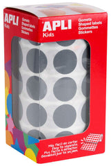 Apli Pack de 1770 Gomets Redondos Ã˜ 20mm - 59 Hojas Pretroqueladas - Adhesivo Permanente - Ideal para Escuelas Infantiles y Colegios - Color Gris