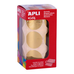 Apli Gomets Redondos Oro Metalizado - Ã˜33mm - 59 Hojas Pretroqueladas - 708 Gomets por Rollo - Cumplen Normas EN-71 y FSC - Adhesivo Base Agua - Libre de Disolventes - Papeles ECF - Materiales 100% Reciclables