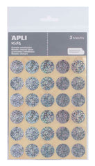 Apli Pack de 90 Gomets Redondos Ã˜ 20mm - Adhesivo Permanente - Ideal para Escuelas Infantiles y Colegios - Color Plata