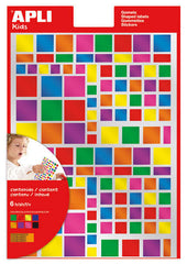 Apli Pack de 732 Gomets Cuadrados - Adhesivo Removible - Acabado Metalizado - Ideales para Escuelas Infantiles - Desarrollo de Habilidades y Creatividad - Colores y TamaÃ±os Surtidos