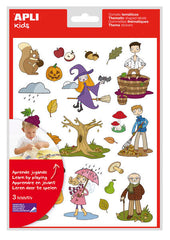 Apli Bolsa de Gomets Tematicos el OtoÃ±o - 72 Gomets en 3 Hojas - Adhesivo Removible - Ilustraciones Educativas - Adhesivo Base Agua - Libre de Disolventes - Coloridos