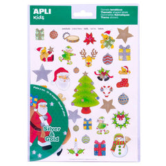 Apli Pack con 99 Gomets de Tematica NavideÃ±a - Ilustraciones Educativas - Adhesivo Removible - Tinta en Acabado Oro y Plata - Materiales 100% Reciclables