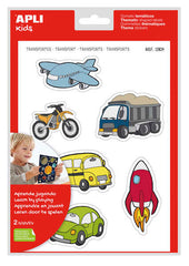 Apli Gomets Tematicos Transportes xL - 24 Gomets en 2 Hojas A4 - Ilustraciones de Medios de Transporte - Adhesivo Removible - TamaÃ±o xL sin Borde - Adhesivo Base Agua - Libre de Disolventes - Colorido