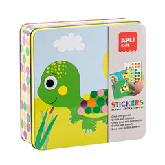 Apli Kids Juegos de Gomets Animales - 16 Laminas para Rellenar con Gomets - 8 Hojas de Gomets Removibles - Alto Valor Didactico - Caja Metalica Exclusiva - Recomendado a Partir de 3 AÃ±os - Colorido