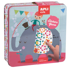 Apli Kids Juego de Gomets Elefante - 16 Laminas para Rellenar con Gomets - 10 Hojas de Gomets Removibles de Formas Geometricas - Alto Valor Didactico - Caja Metalica DiseÃ±o Exclusivo - Recomendado a Partir de 3 AÃ±os
