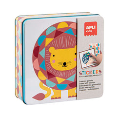 Apli Juegos de Gomets Leon - Incluye 16 Laminas y 14 Hojas de Gomets Removibles - Estimula la Psicomotricidad Fina y el Pensamiento Matematico - Caja Metalica Exclusiva Apli Kids - Colorido DiseÃ±o Leon
