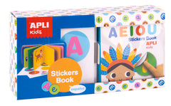 Apli Libro de Pegatinas Vocales Educativo - Tamaño 100x100x40 - 10 Paginas de Carton Rigido de 3mm - 5 Hojas de Gomets Removibles - Diseño Infantil con Ilustraciones Coloridas y Divertidas - Colorido