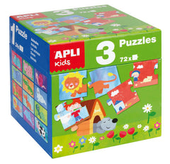 Apli Puzles Educativos - 24 Piezas de 7x7cm - Desarrollo de Habilidades y Capacidades - Tematicas: Animales, Casa y Estaciones - Ideal para NiÃ±os de 3 AÃ±os en Adelante - Formato de Cubo Resistente y Seguro