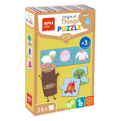 Apli Puzle Origen de las Cosas - 36 Piezas de 7x7mm - Carton Resistente y Brillante - Desarrolla Habilidades y Capacidades - Ideal para NiÃ±os de 3 AÃ±os en Adelante - Colorido y Educativo