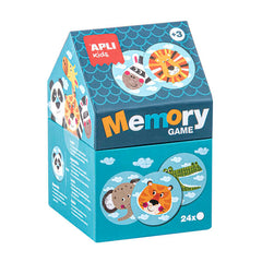 Apli Juego de Memoria Infantil - 24 Piezas Ã˜ 8 cm - Dibujos de Animales Divertidos - Caja en Forma de Casita - Resistentes y Seguras - Mejora la Concentracion, Memoria y Habilidades Matematicas - Autoestima y Motivacion