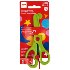 Apli Kids Tijera Preescolar Ergonomica 13cm - Muelle para Apertura Facil - Hojas de Plastico - Punta Redondeada - Ideal para NiÃ±os de 3+ - Color Verde