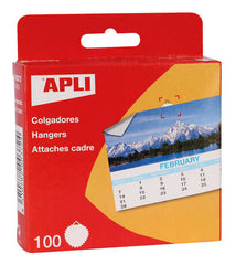 Apli Colgadores de Papel Engomado Redondos Ã˜ 30mm - Borde en Estrella - Triangulo Metalico de Soporte - Adhesivo Blanco de Gran Resistencia - Color Blanco