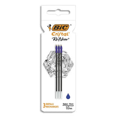 Bic Pack de 3 Recambios para Boligrafo Cristal ReÂ´new - Punta Media de 1.0mm - Tinta con Base de Aceite - Color Azul