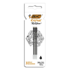 Bic Pack de 3 Recambios para Boligrafo Cristal ReÂ´new - Punta Media de 1.0mm - Tinta con Base de Aceite - Color Negro