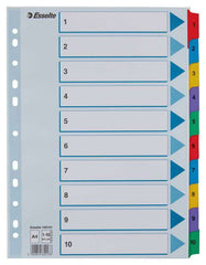 Esselte Indice de Carton con PestaÃ±as Reforzadas - A4 - Numeradas 1-10 - Multicolor