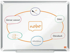 Nobo Premium Plus Pizarra Magnetica de Acero Lacado 600x450mm - Montaje en Esquinas - Superficie de Borrado Facil - Color Blanco