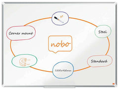 Nobo Premium Plus Pizarra Magnetica de Acero Lacado 1200x900mm - Montaje en Esquinas - Superficie de Borrado Facil - Color Blanco