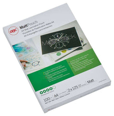 GBC Carteras Plastificacion Mate - A4, 2x125 Micras - Resistente Al Agua - Acabado Mate - TamaÃ±o 216x303mm - Superficie Escribible - Duracion Prolongada - Adaptabilidad Al Papel - Color Transparente
