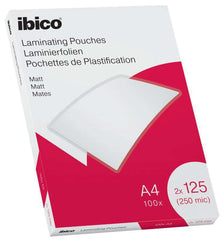 Ibico Caja de 100 Laminas de Plastificar Mate A4 125 Micras - Superficie Mate - Plastifica Papel, Fotos, Tarjetas de Visita - Transparente
