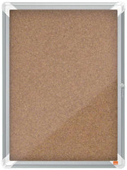 Nobo Vitrina para 4 Hojas A4 con Superficie de Corcho - 532x692x37mm - Puerta de Cristal de Seguridad - Marco de Aluminio - Color Natural