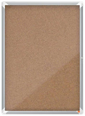 Nobo Vitrina para 9 Hojas A4 con Superficie de Corcho - 1000x752x37mm - Puerta de Cristal de Seguridad - Marco de Aluminio - Color Natural