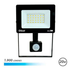 Elbat Foco LED con Sensor de Movimiento - Potencia: 20W - Lumenes: 1900 - Luz Fria 6.500K - Vida Util: 30.000 - 50.000 Horas - Angulo 120Âº - Proteccion IP44 - Distancia de Deteccion: 5 a 12 Metros