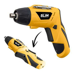 Blim Atornillador Doble Posicion Bateria 4V - Velocidad 210 Rpm - Conector Hexagonal de 1/4 (6.35 mm) - Cambio de Sentido de Giro - Capacidad de Bateria 1300 Mah - Incluye 1 Alargador Magnetico, 11 Puntas Atornillador - EmpuÃ±adura Ergonomica