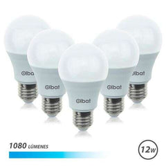Elbat Pack 5 Unidades - Potencia 12W - Lumenes 1080 - Tipo de Luz 6500K Luz Fria - Casquillo E27 - Angulo 220Âº - Dimensiones 60X120mm - 30.000 Horas de Vida - 15.000 Encendidos