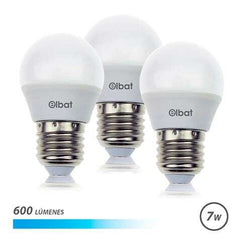 Elbat Pack 3 Bombillas - Potencia 7W - Lumenes 600 - Tipo de Luz 6500K Luz Fria - Casquillo E27 - Angulo 220Âº - Dimensiones 45X78mm - 30.000 Horas de Vida - 15.000 Encendidos