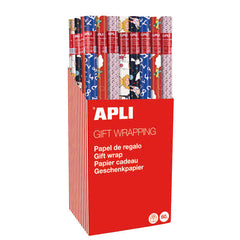 Apli Expositor de 55 Rollos de Papel Regalo Infantil - 11 Rollos por Color - Medidas del Rollo 0.70x2m - 5 DiseÃ±os
