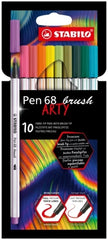 Stabilo Pen 68 Brush Arty Pack de 10 Rotuladores - Punta de Pincel - Tinta a Base de Agua - Colores Surtidos