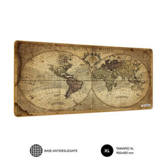 Subblim Alfombrilla de Escritorio Mapa Del Mundo Vintage - TamaÃ±o 900x400x3mm - Espacio para Raton y Teclado - Resistente al Agua - Base Antideslizante - DiseÃ±o Elegante