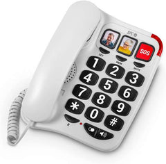 Telefone fixo SPC para idosos - Teclas XXL - Chamadas com um toque - Volume da campainha 93Db - Compatível com aparelhos auditivos - Sem pilhas ou ligação de luz - Cor branca