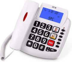 Telefone fixo sénior SPC Comfort Volume 2 - Teclas extra grandes - Memória direta com fotografia - Grande volume de toque - Sinal luminoso no auscultador - Função mãos-livres - Cor branco