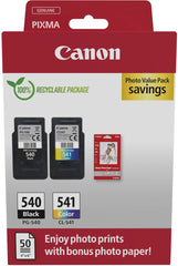 Canon PG-540/CL-541 Pack de 2 Cartouches d'Encre Originales + 50 Feuilles de Papier Photo - 5225B013