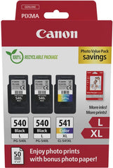 Canon PG-540L/CL-541XL Multipack of 3 Original Ink Cartridges + 50 Sheets of Photo Paper - 5224B015