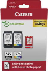 Canon PG575/CL576 Pack de 2 Cartouches d'Encre Originales + 50 Feuilles de Papier Photo - 5438C004