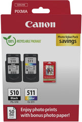 Canon PG-510/CL-511 Multipack of 2 Original Ink Cartridges + 50 Sheets of Photo Paper - 2970B017