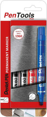 Pentel PenTools Pack de 4 Rotuladores Permanentes Industriales Pentel Pen N60 - Punta Biselada Resistente y Duradera - Trazo 1,5-7mm - Resistente a Agua y Luz - Colores 2x Negro, Azul, y Rojo